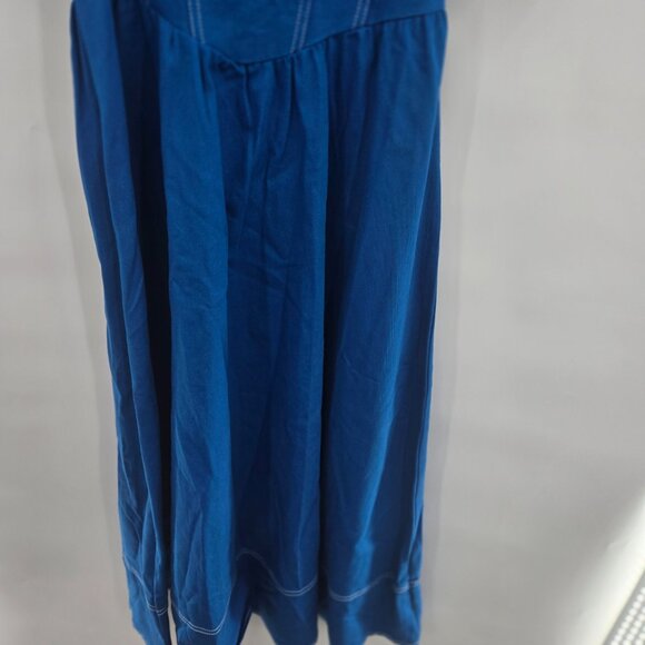 Moon River Blue Heavy Denim Corset Style Puff Sleeve Renaissance Maxi Dress M - Picture 10 of 13